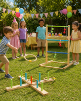 Joc Aruncare Inele "Active" – Set Outdoor cu 9 Bețe și 5 Inele Țesute, Ideal pentru Grădină, Antrenează Coordonarea