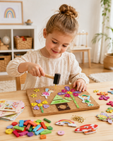 Joc de Ciocănit cu Zâne – Set Creativ din Lemn cu Ciocane, Plăcuțe Motiv și 4 Carduri cu Sugestii, Depozitare în Cutie