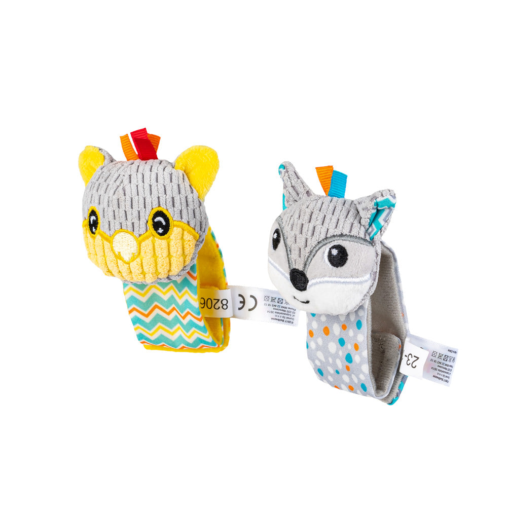 Zornăitoare pentru Încheietură Koala și Raton – Set 2 Brățări Moi cu Prindere Velcro, Etichete Texturate și Materiale Variate, pentru Bebeluși 0+