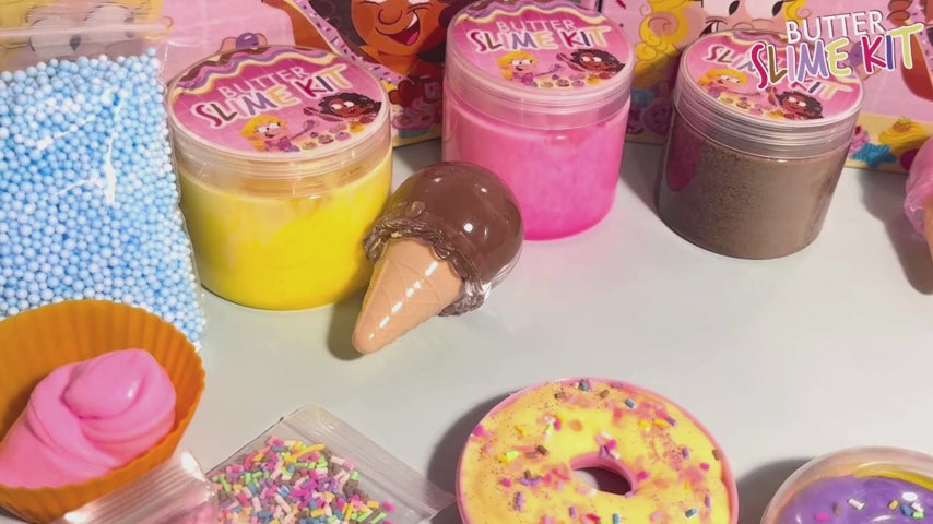 Butter Slime Kit pentru Fetițe – Slime Pufos și Parfumat, cu Accesorii Înghețată, Gogoși și Brioșe, Set Colorat și Distractiv